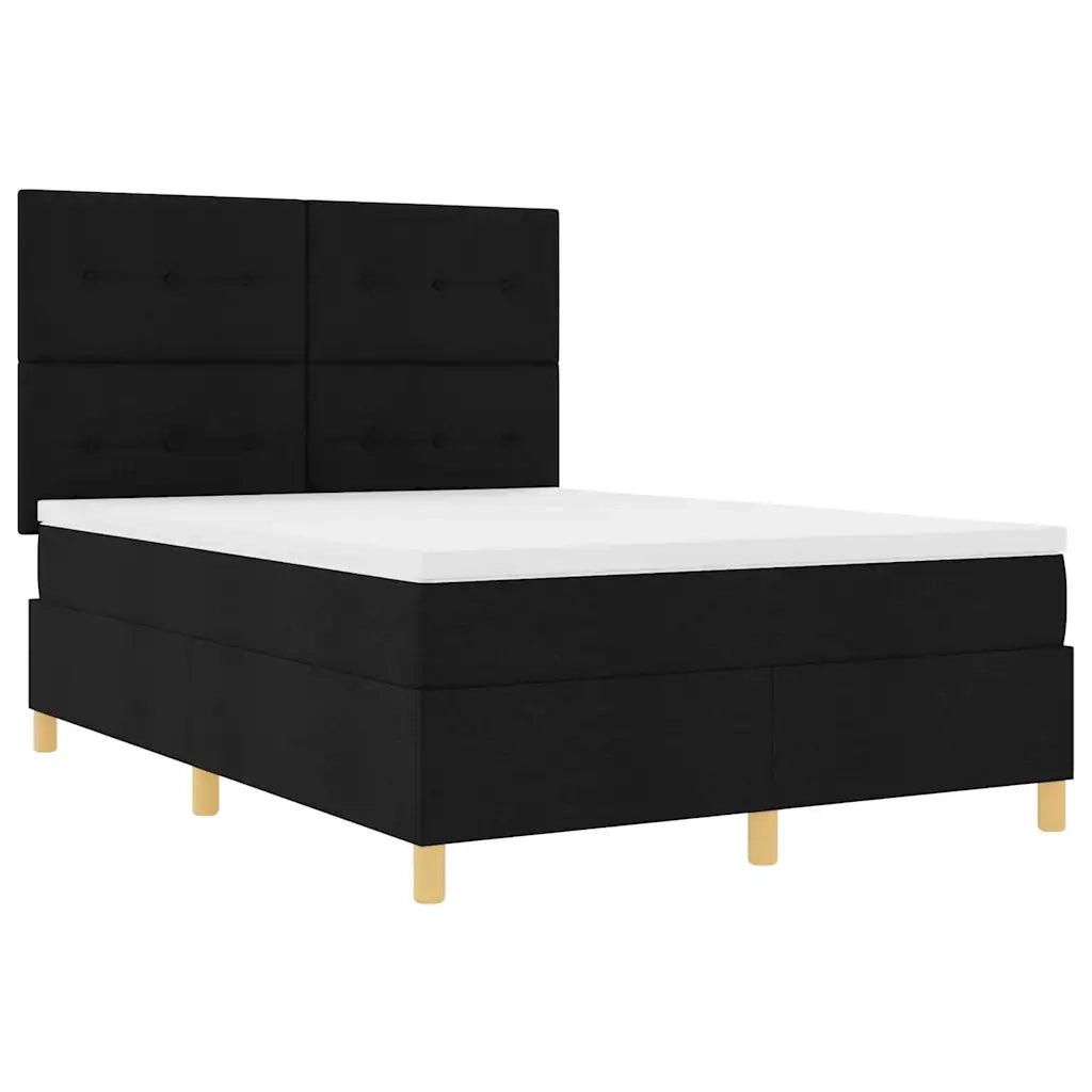 Letto a Sorgente LED con materasso Nero 140 x 200 cm Tessuto