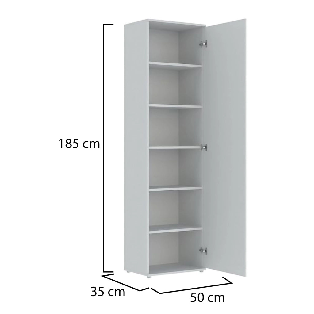 Lerosota, Armadio Multiuso 1 Anta 5 Ripiani, 50x185h cm Bianco
