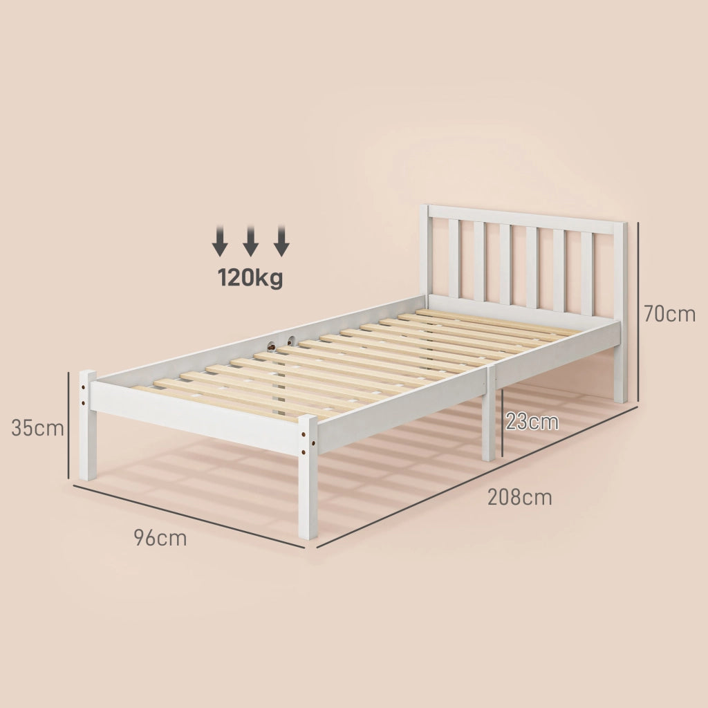Letto singolo con testiera e rete a doghe ¨C zephmum ¨C in legno di pino bianco 208x96x70 cm