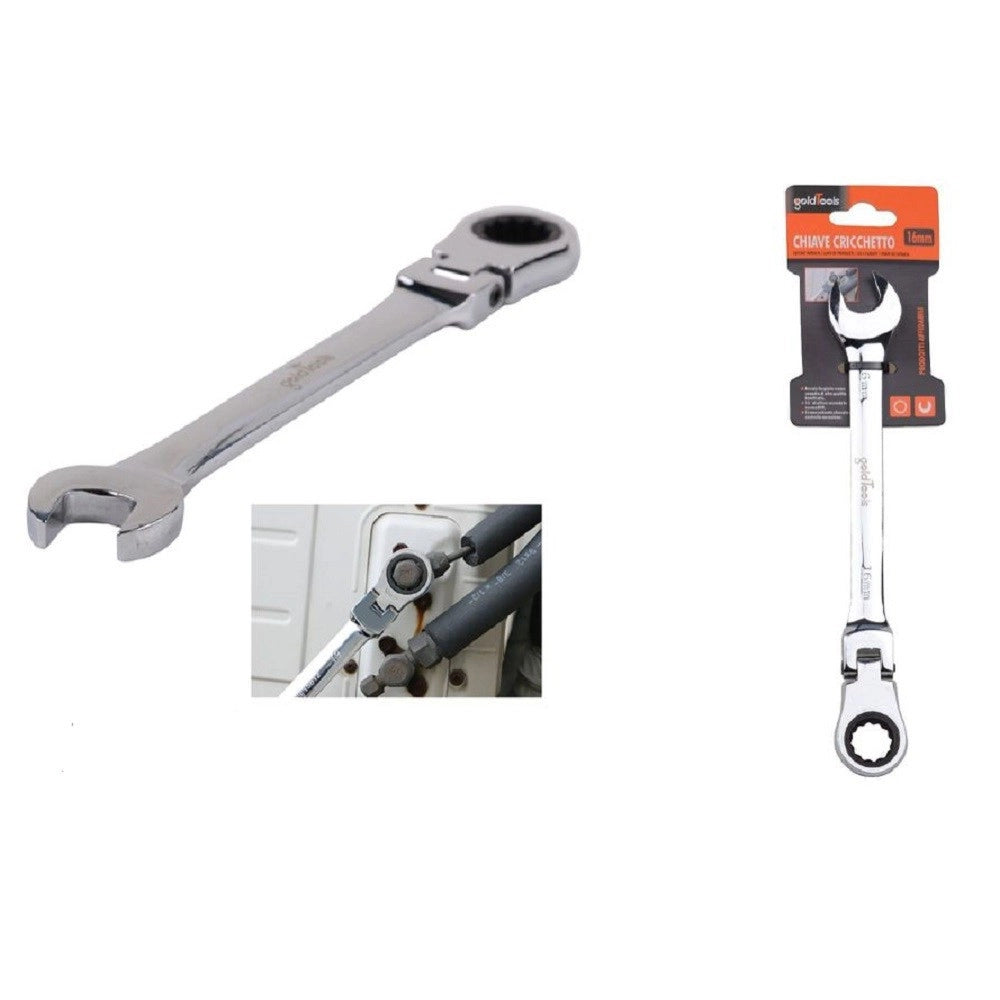 Trade Shop - Chiave A Cricchetto Combinata 16mm Testa Pieghevole Cromo Vanadio Utensile 91737 -