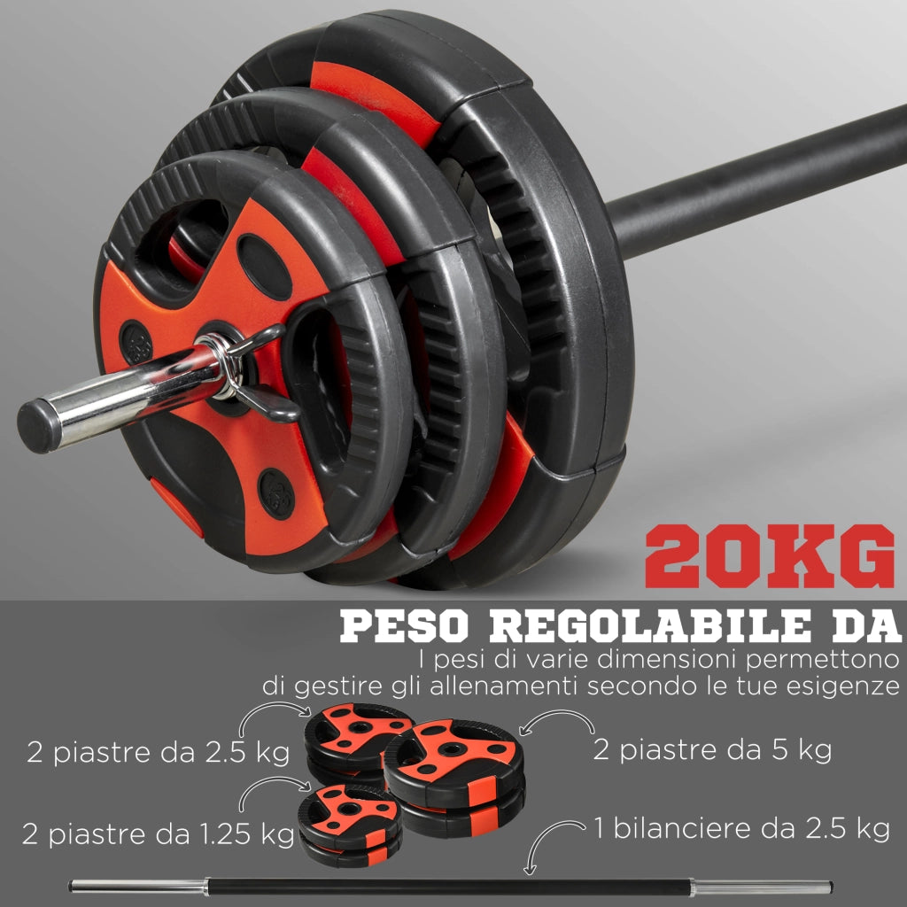 Set Bilanciere e Dischi da 20kg ¨C zephmum ¨C Nero e Rosso, Impugnatura PU Antiscivolo, ?17x140 cm