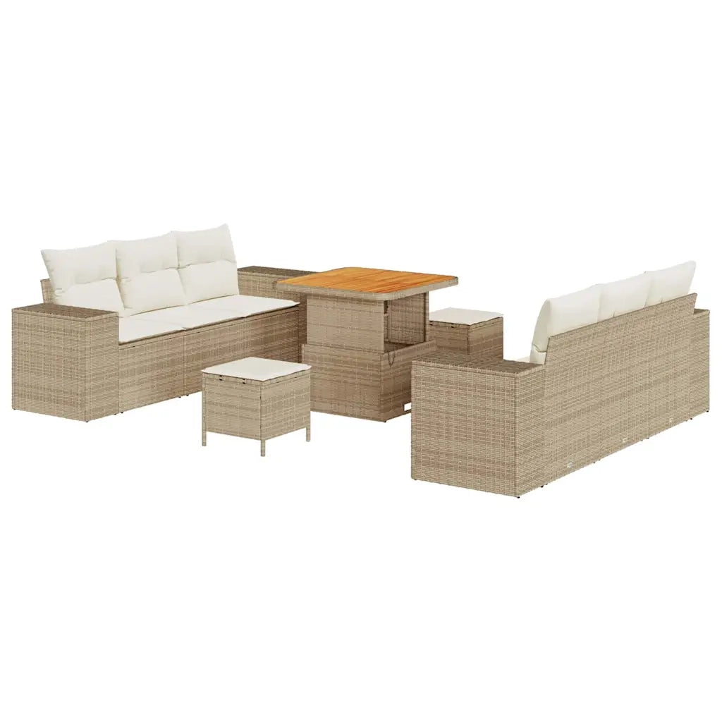Set Divano da Giardino con cuscino 9 pcs Beige e Crema