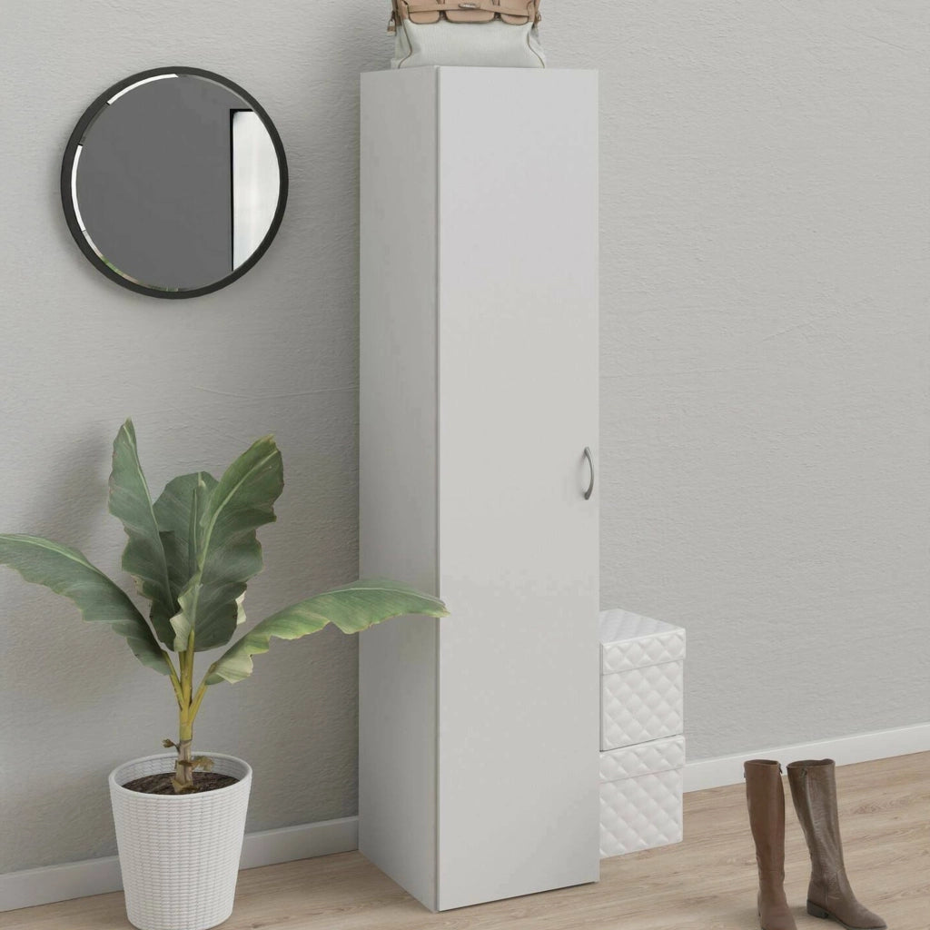Armadio guardaroba ad anta singola con tre ripiani Am, colore bianco, Misure 39 x 175 x 41 cm