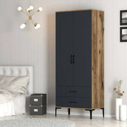 Guardaroba 2 ante Doriana, Mobile camera da letto, Cabina armadio portabiti, Armadio appendiabiti, 80x201h48 cm, Noce e Antracite