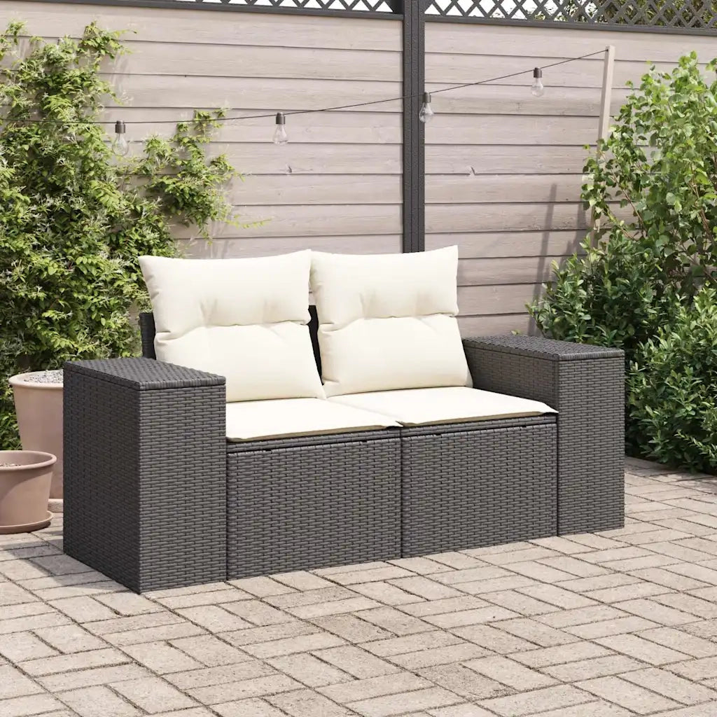Divano da Giardino con Cuscini a 2 Posti Nero in Polyrattan 366007