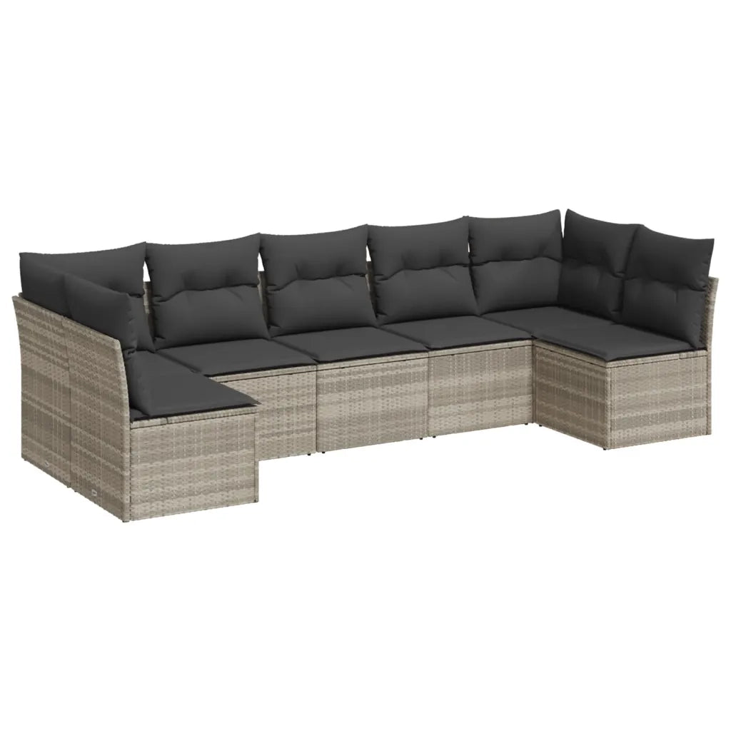 Set Divani da Giardino 7pz con Cuscini Grigio Chiaro Polyrattan