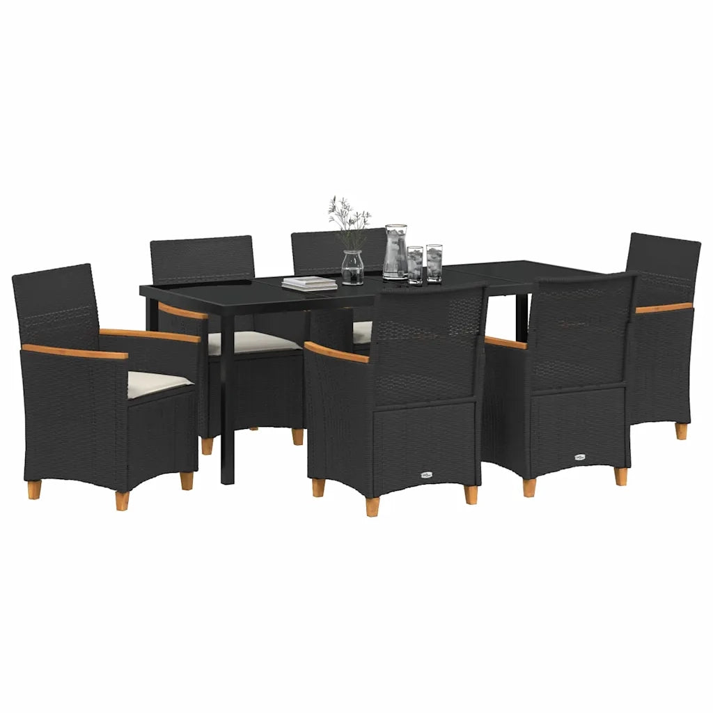Set da Pranzo per Giardino 7 pcs Nero polyrattan 3381091