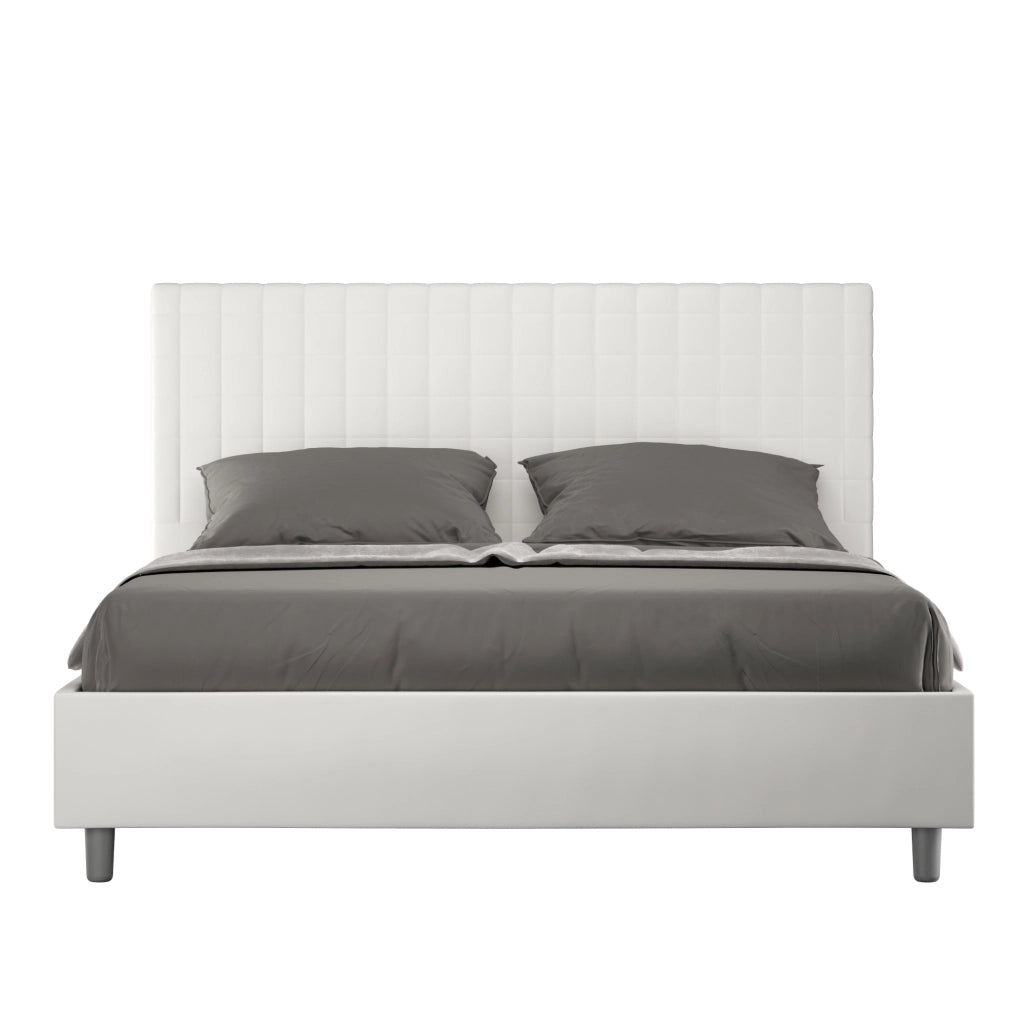 BS COM Letto queen size con rete imbottito 150x210 similpelle bianco