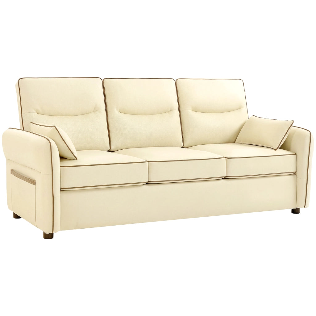 Divano 3 Posti in Similpelle Imbottito con 2 Cuscini ¨C Xylo ¨C 190x83x90 cm Beige