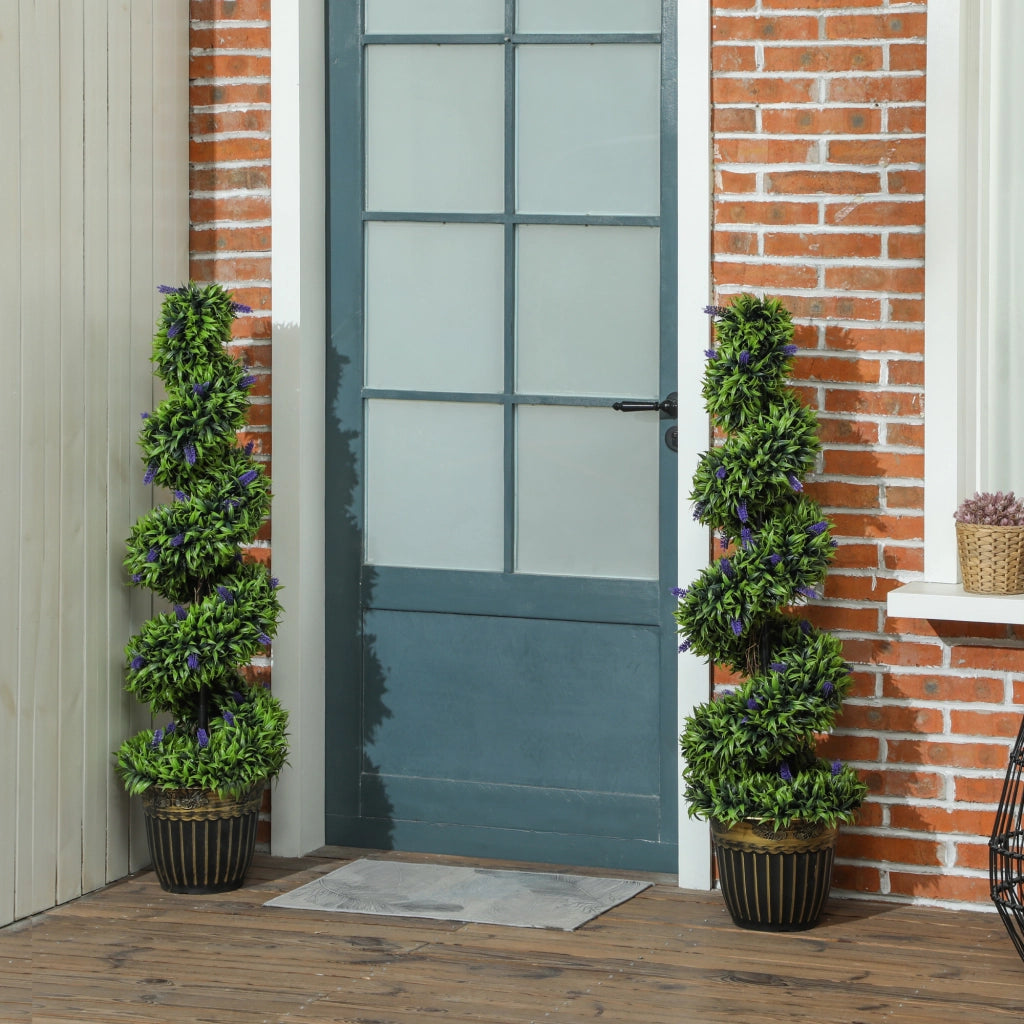 Set 2 Piante Atificiali di Bosso a Spirale Resistente UV con Lavanda  Alte 115 cm Verde e Blu
