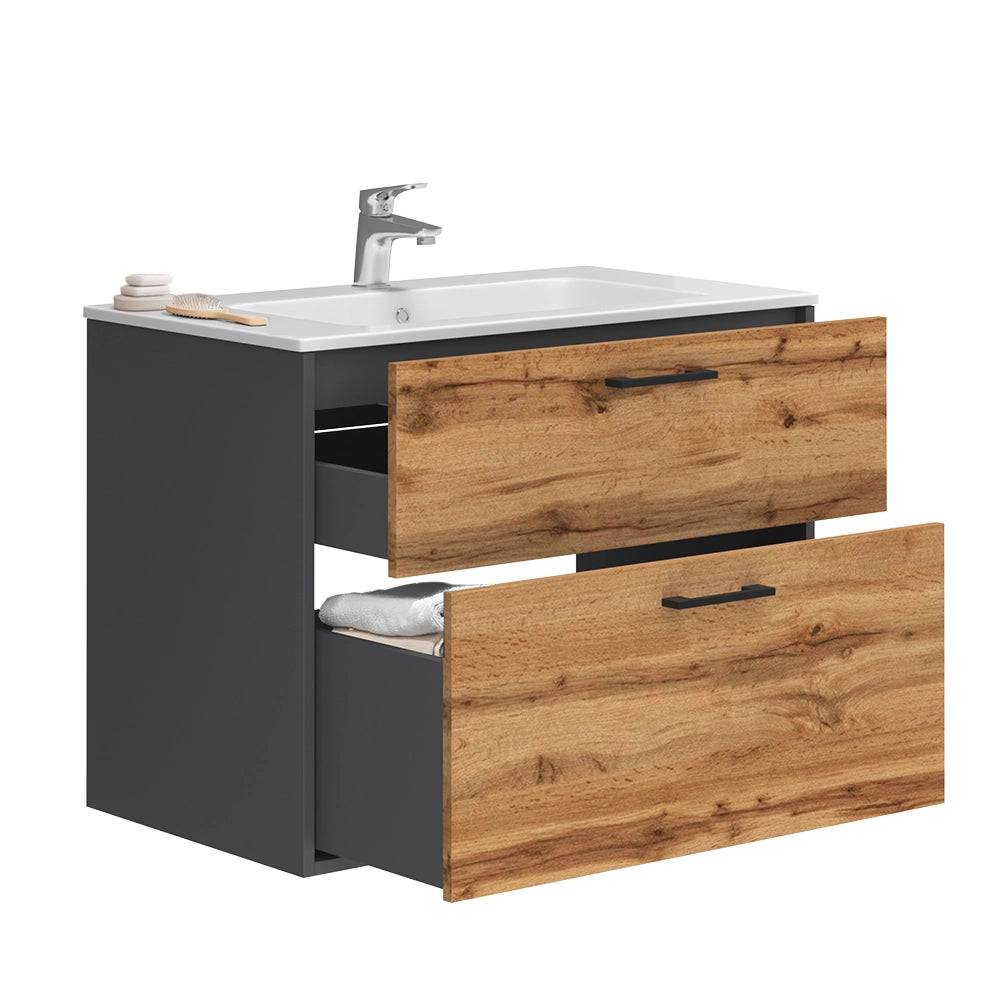 Vicco Set di mobili da bagno Antracite/quercia dorata 80 x 61.5 cm con lavabo