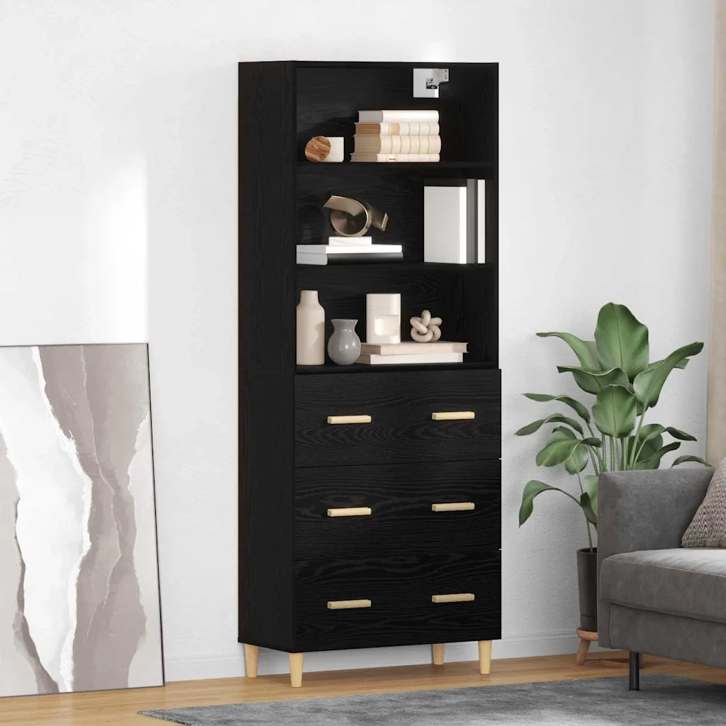 Credenza-Buffet-Armadio da cucina Rovere Nero 69,5 x 34 x 180 cm Legno multistrato 412376