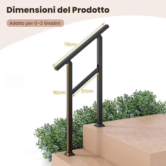 Corrimano per Scala, Corrimano in Metallo per 0-2/3/4 Gradini con Regolazione dell’Angolo, Portata 150 kg, Rieghiera per Terrazzo, Ingresso e Balcone(70 x 92 cm)