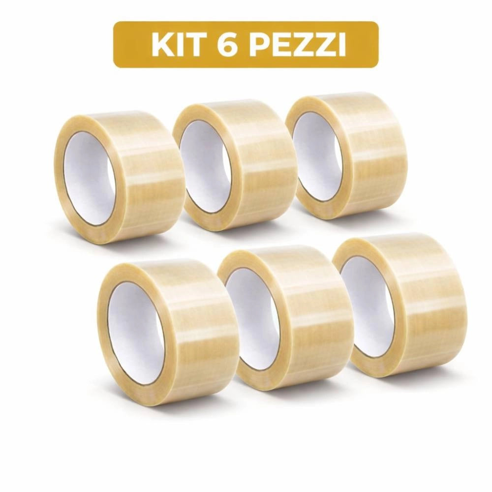 Kit nastro adesivo silenzioso trasparente per imballaggio 50mm x 66mt