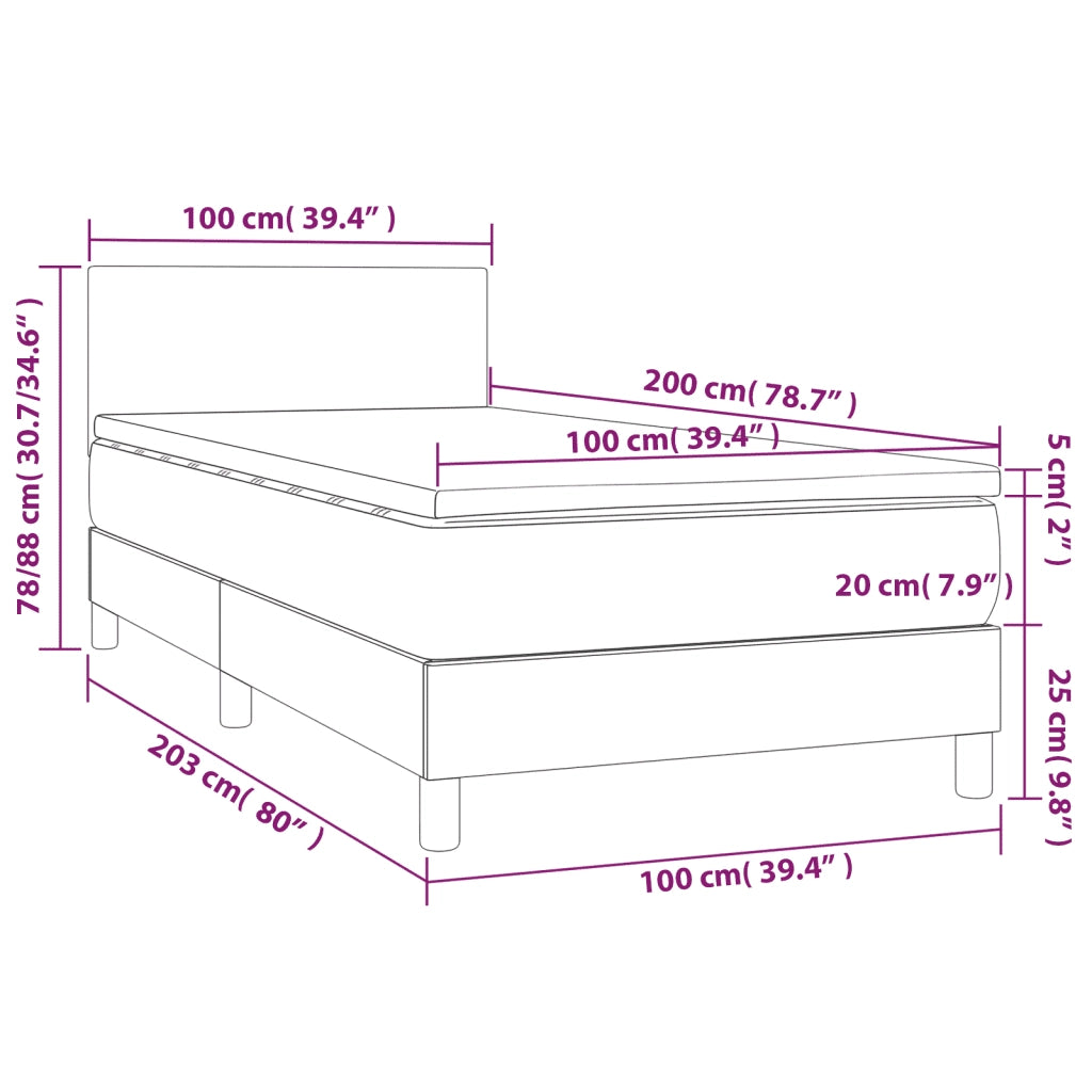 Letto a Molle con Materasso e LED Grigio Chiaro 100x200 cm Velluto 3134267