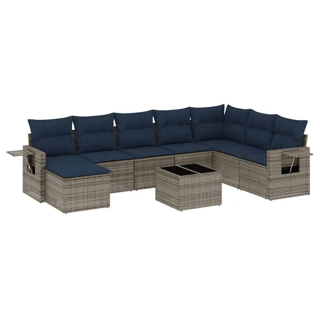 Set Divani da Giardino 9 pz con Cuscini Grigio in Polyrattan 3220570