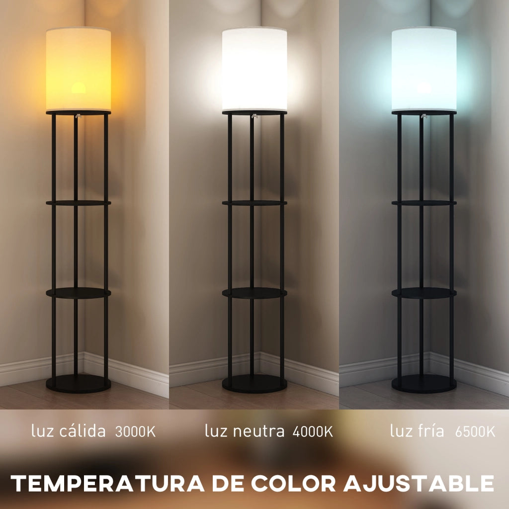 Lampada da Terra con Scaffali ¨C zephmum ¨C Nero 3 Temperature Colore Telecomando
