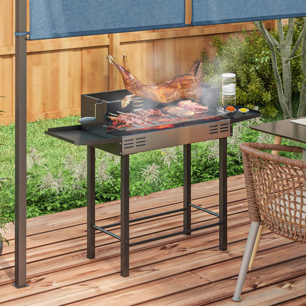Barbecue a Carbone con Spiedo Rotante ¨C Xylo ¨C Griglia Regolabile 118x32x90cm Nero