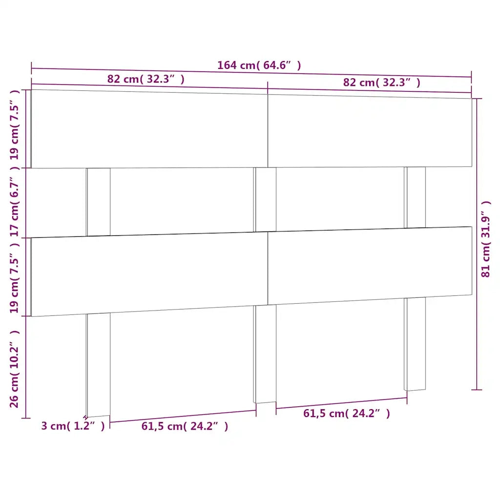 Testiera per Letto Nera 164x3x81 cm in Legno Massello di Pino 819084