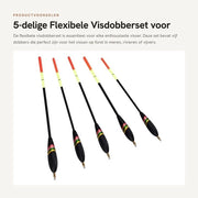 Dobber a 5 pezzi - Dritto con movimento - Ideale per la pesca del pesce persico - Carico 2,5 g - Colori forti - Adatto per lago/fiume/vivai - Dobber flexibile