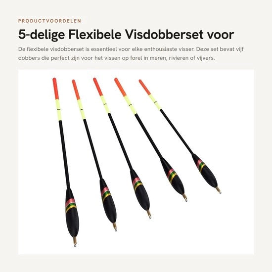 Dobber a 5 pezzi - Dritto con movimento - Ideale per la pesca del pesce persico - Carico 2,5 g - Colori forti - Adatto per lago/fiume/vivai - Dobber flexibile