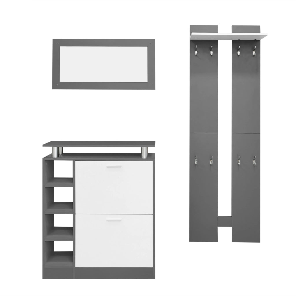 Set Ingresso con Specchio, Scarpiera, Ripiani e Appendiabiti ¨C Xylo ¨C Antracite, 80x25x96.5 cm