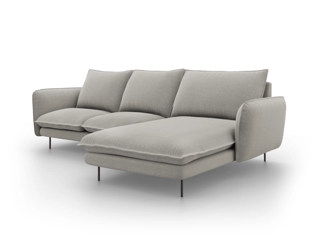 Cosmopolitan Design - Divano angolare destro "Vienna" 5 posti in tessuto strutturato grigio chiaro 
