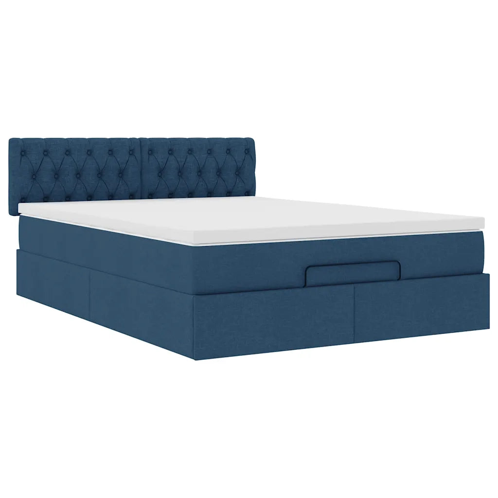 Struttura Letto Pouf con Materasso Blu 140x200cm in Tessuto 3312401