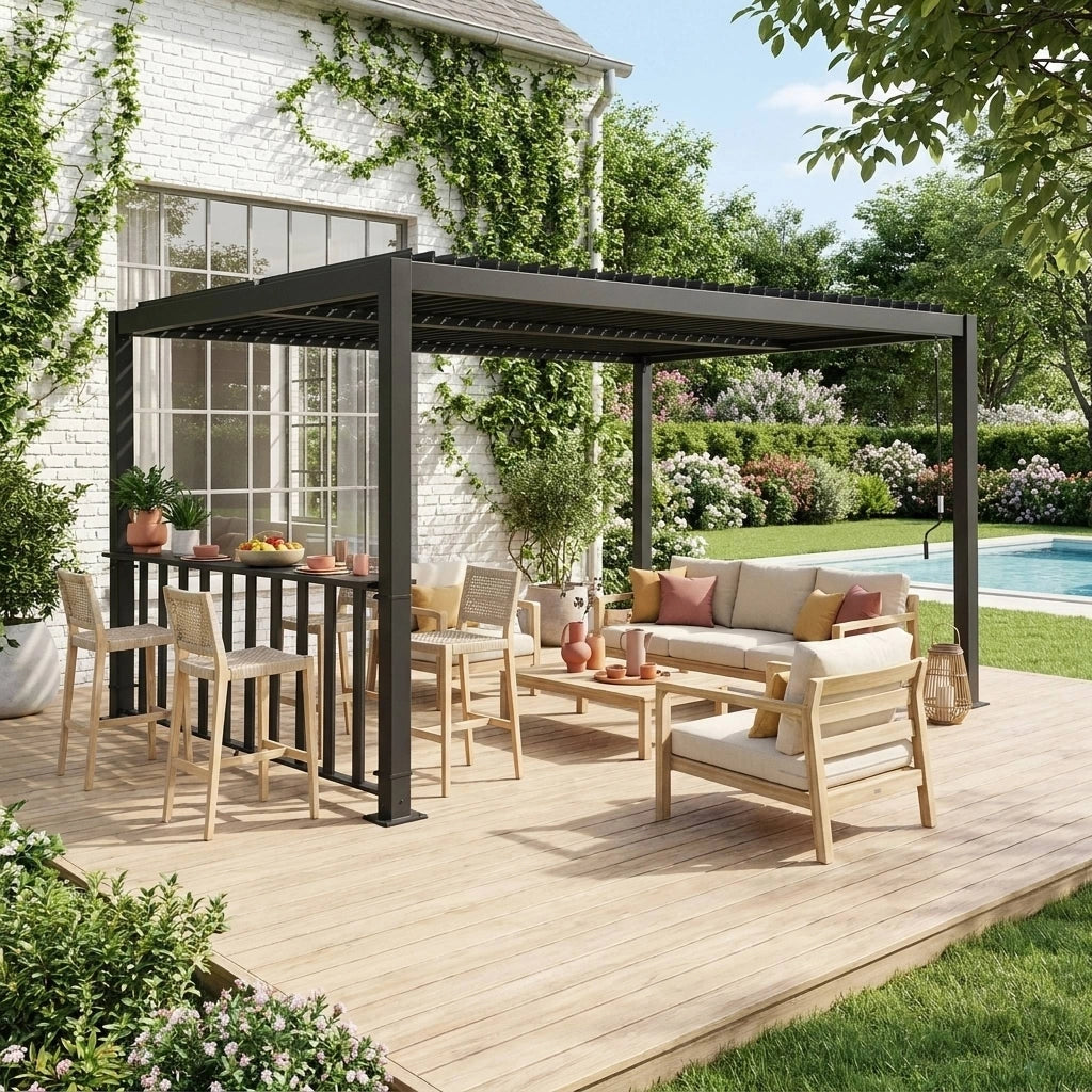 Ringhiera bassa 3m in alluminio per pergola bioclimatica, antracite