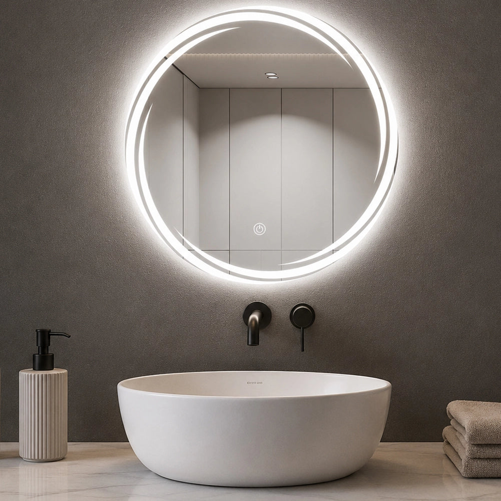 Specchio Tondo Spirale Diametro 60cm Led a 3 Colori Dimmerabile Accensione Touch