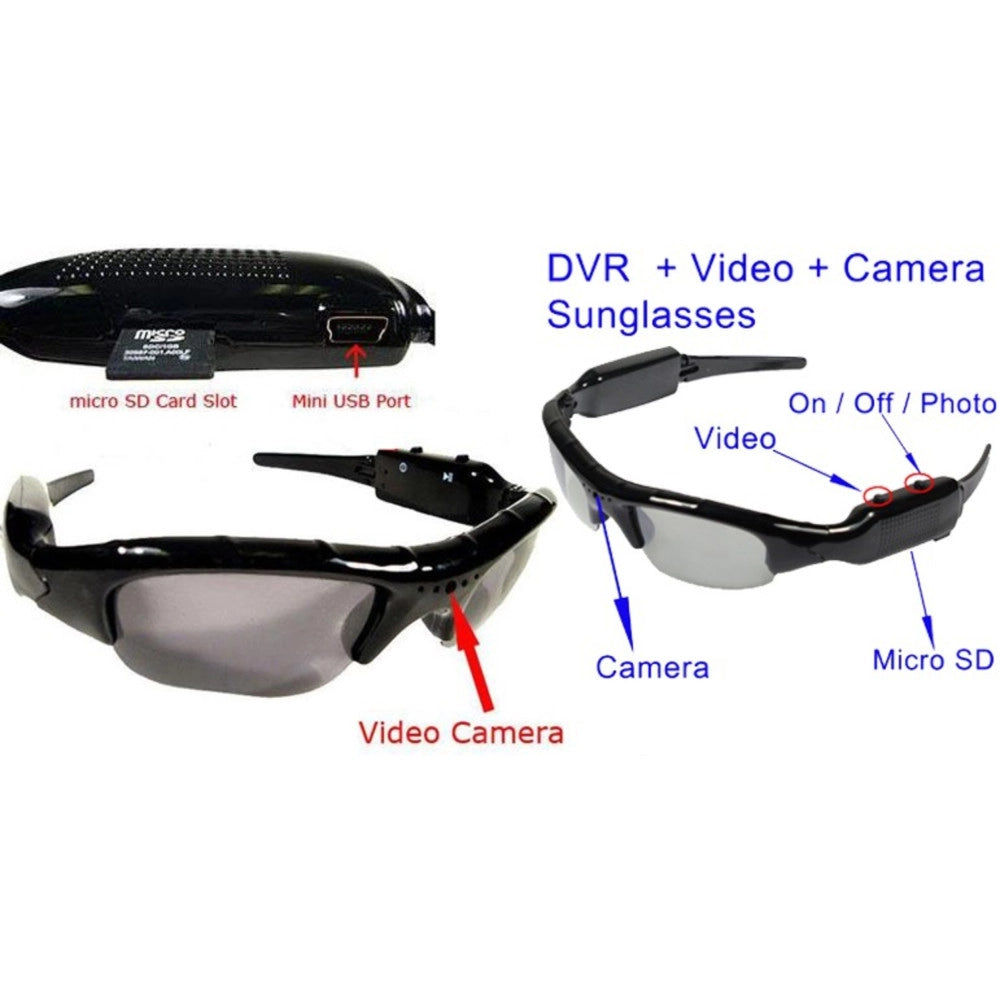 Trade Shop - Occhiali Da Sole Video Audio Dvr Spia Spay Videocamera Microcamera Hd Micro Sd -