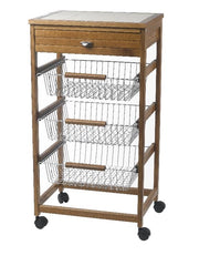 Carrello Portaverdure in Legno di Faggio Noce 3 + 1 Cassetti con Mattonelle