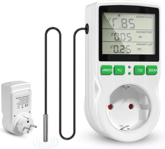 Regolatore di Temperatura Digitale 230V con Schermo LCD e Timer 16A per Riscaldamento e Raffreddamento - Adattatore per Gewächhi, Acquario, Terrario e Reptili