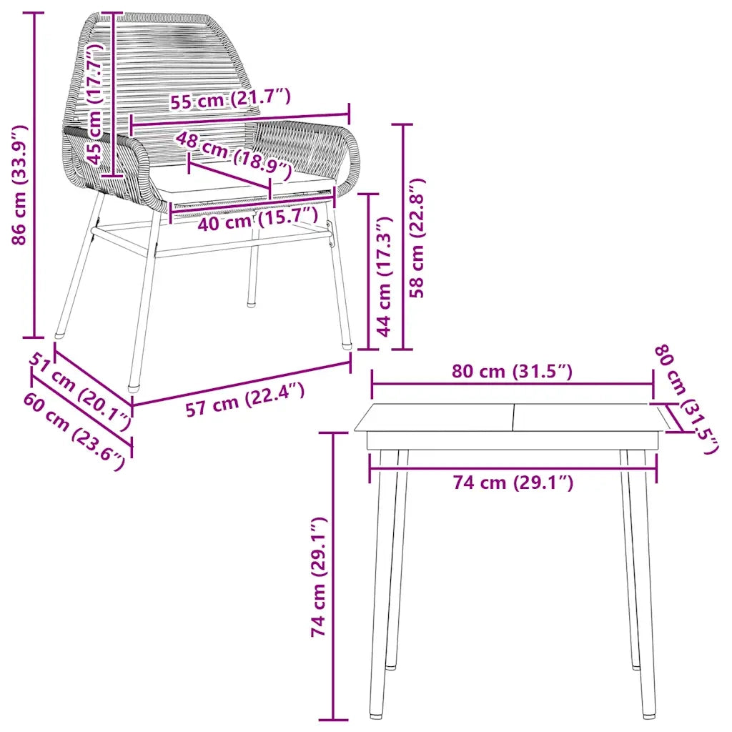 Set da Pranzo da Giardino 3 pz con Cuscini Polyrattan Vetro 3334464