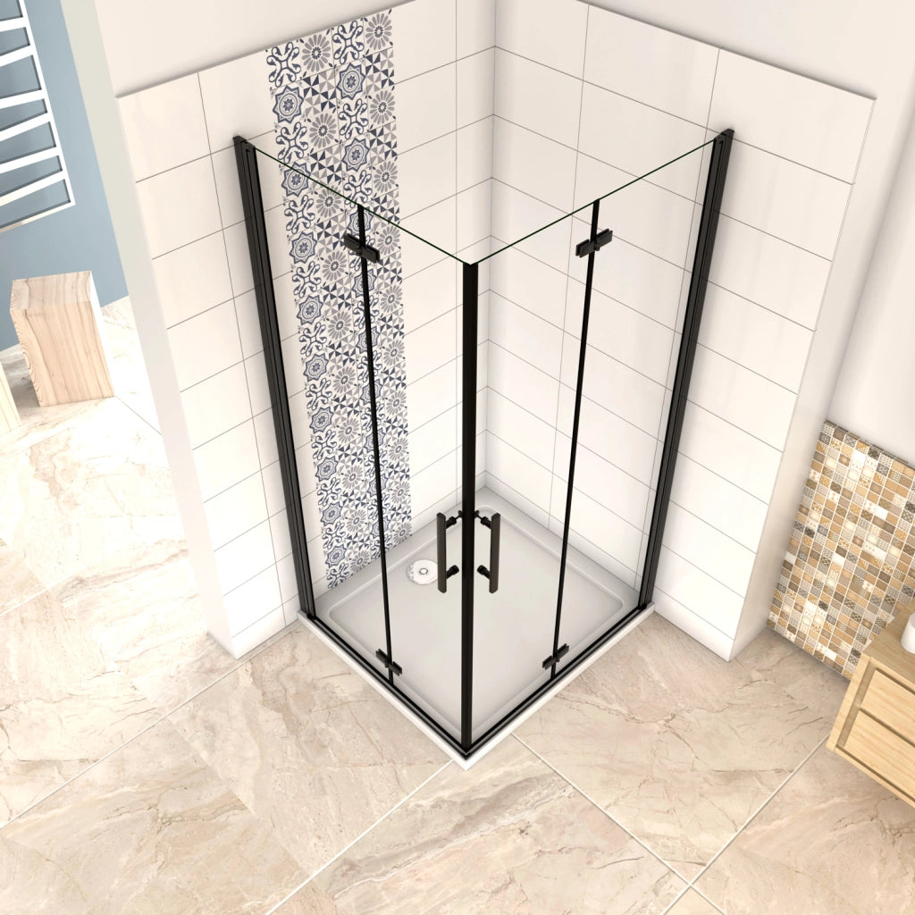 190 cm Box Doccia Angolare Doppia Porta Battente Pieghevole 70x120 cm in Vetro Temperato Trasparente 5 mm Anticalcare Telaio Nero Opaco