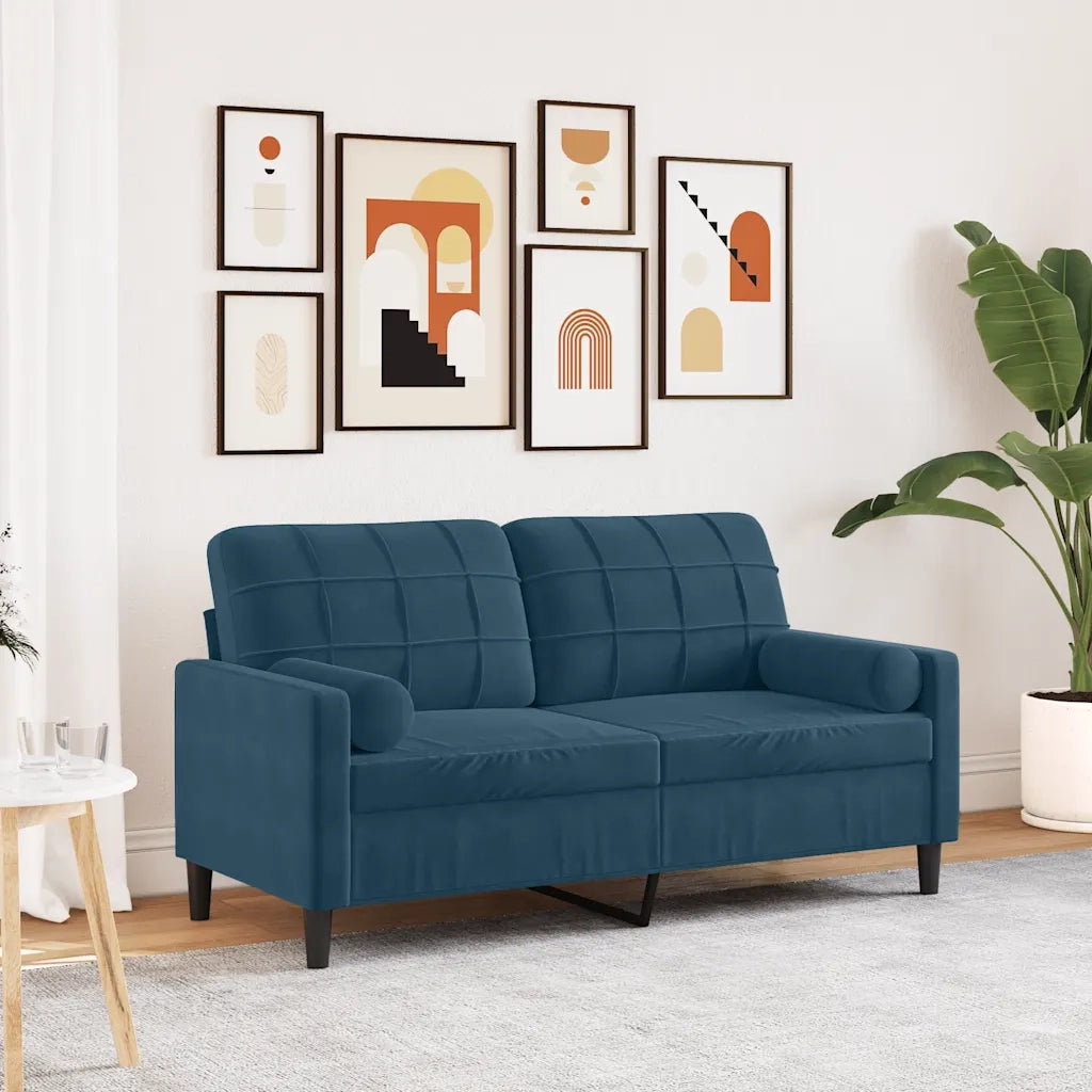 Divano | Divano da soggiorno | Sofa a 2 Posti con Cuscini Blu 140 cm in Velluto