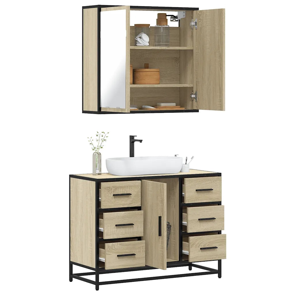 Set Mobili da Bagno | Armadio da bagno 2 pz Rovere Sonoma in Legno Multistrato