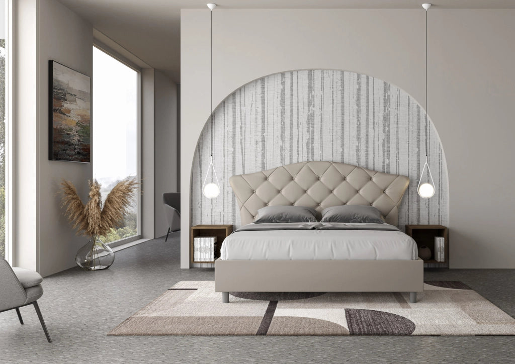 BS COM Letto matrimoniale contenitore imbottito 160x190 similpelle tortora