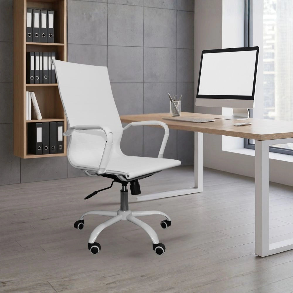 Poltrona da ufficio Nuvia con schienale ergonomico e ruote colore bianco H105