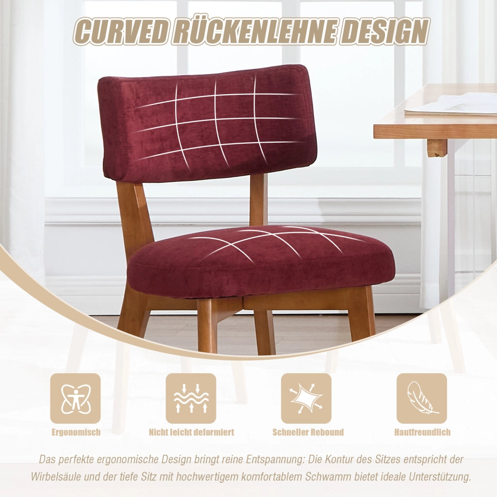 Sedia da pranzo Set di 2 con Schienale Ergonomico e Seduta Imbottita in Legno Rosso Vino 54.5 × 47 × 77 cm