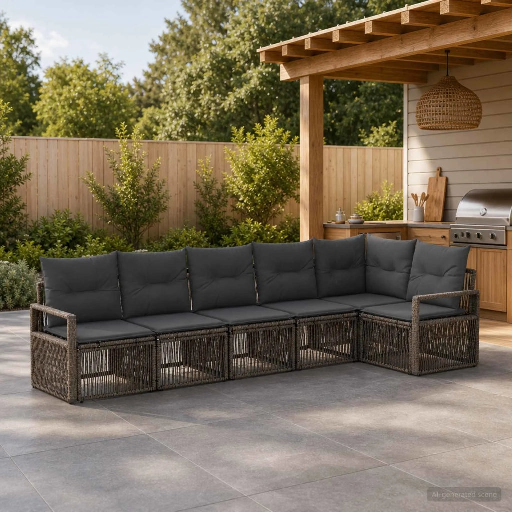 Set Divano da Giardino 6 pz Grigio polyrattan 3435716