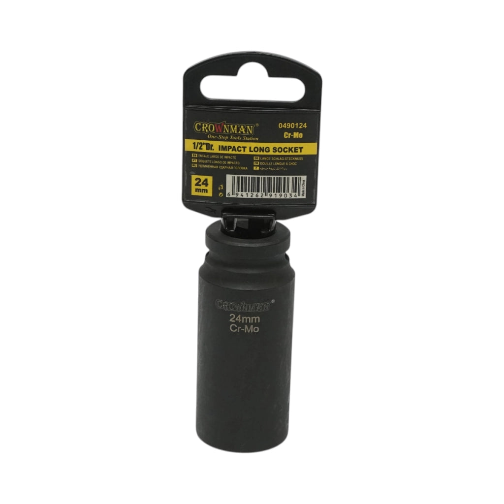 Chiave a bussola a impatto Crownman da 24 mm, attacco quadro da 1/2" in acciaio Cr-Mo