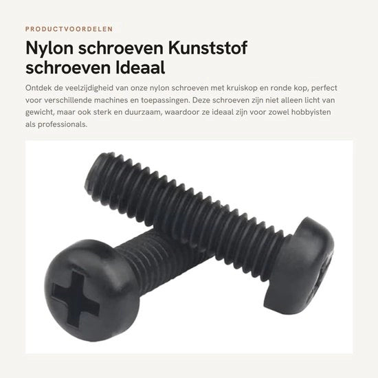 Viti in nylon - Ideali per macchinari - Nero - Viti a testa rotonda - M5x10mm - 50 pezzi - Adatti per diverse applicazioni