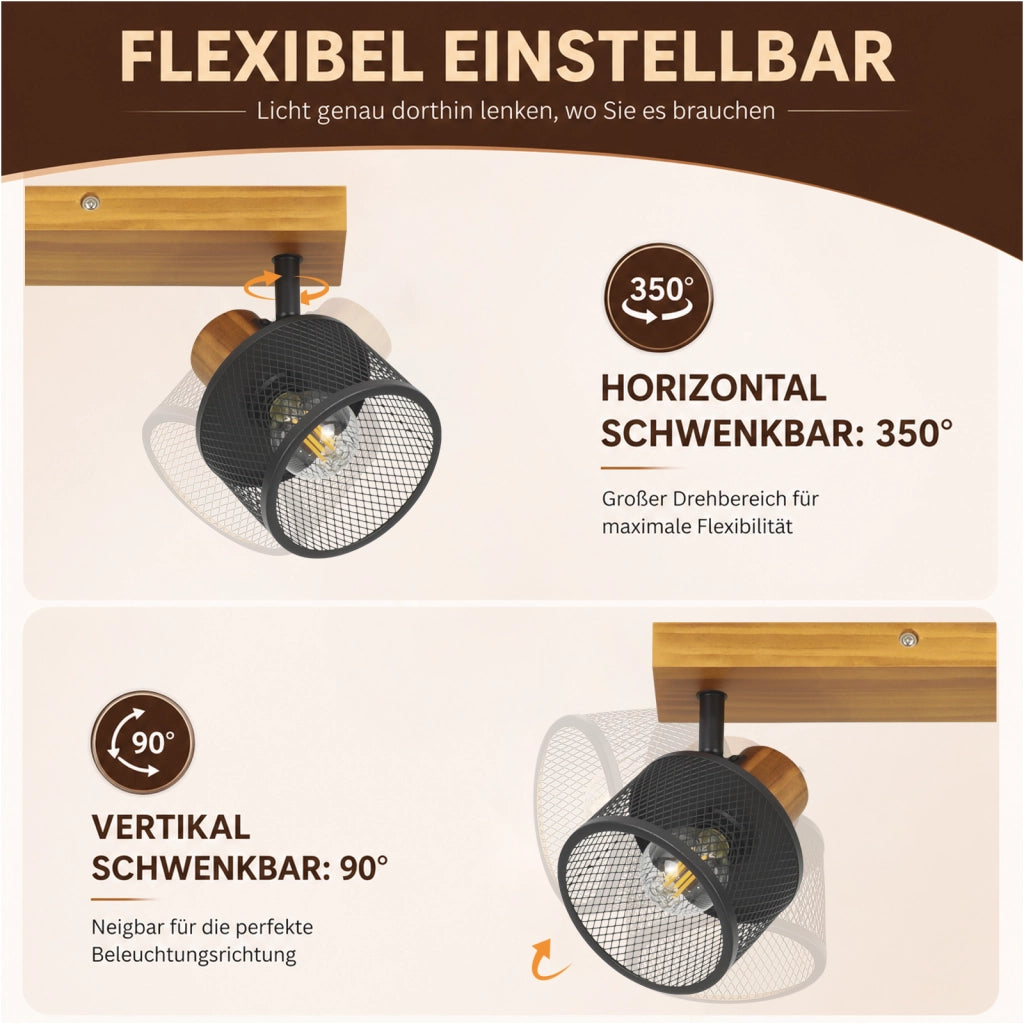 ZMH Faretto da soffitto nero 2 luci E14 stile industriale vintage in metallo ideale per soggiorno lampadine non incluse
