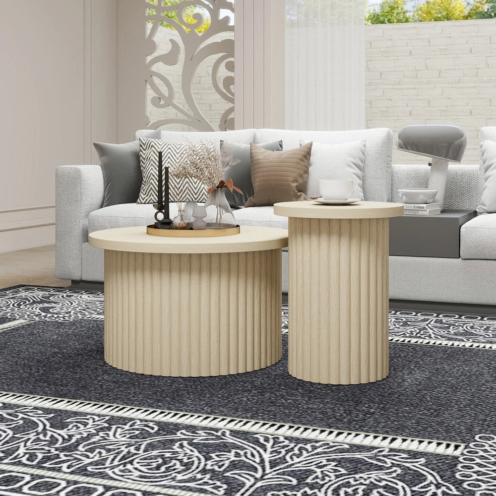 Set 2 Tavolini da Caff¨¨ Rotondi ¨C MINIMAL ¨C Legno Naturale, Design Moderno per Soggiorno