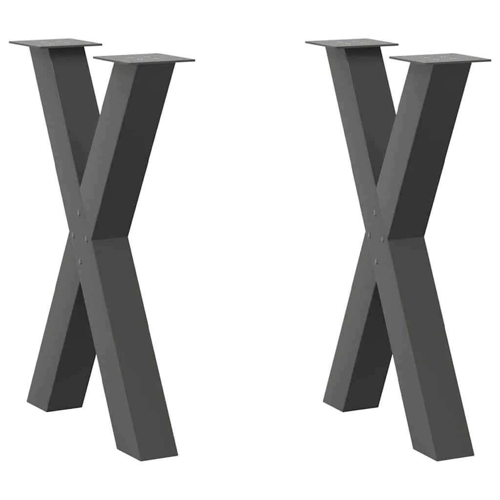 Set di 2 gambe per tavolo da pranzo a forma di X 50 x 72 cm con piedini regolabili stile moderno acciaio antracite 02_0057242