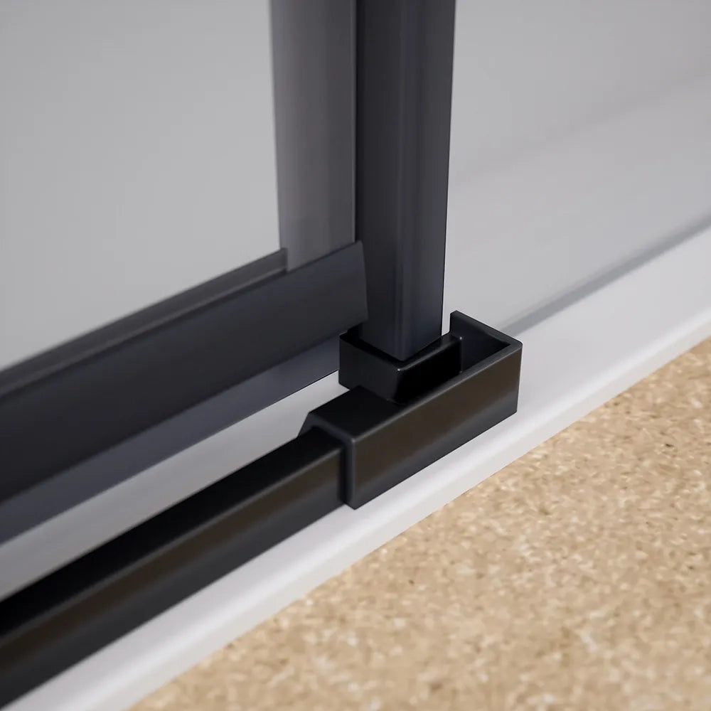 Porta doccia 80cm apertura a battente lato destro con cerniere, profili nero opaco e vetro da 8mm trasparente h195 | Fiji