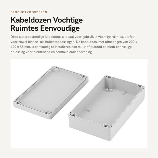 Dossier di cablaggio - Spessori umidi - Installazione facile - 200 x 120 x 55 mm - Resistente all'acqua - IP65 - Adatto per interni ed esterni - Kit di cavi