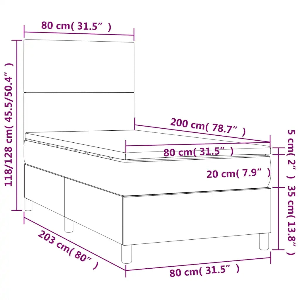 Letto a Molle con Materasso e LED-Struttura Letto con Materasso Nero 80x200 cm in Tessuto 354130