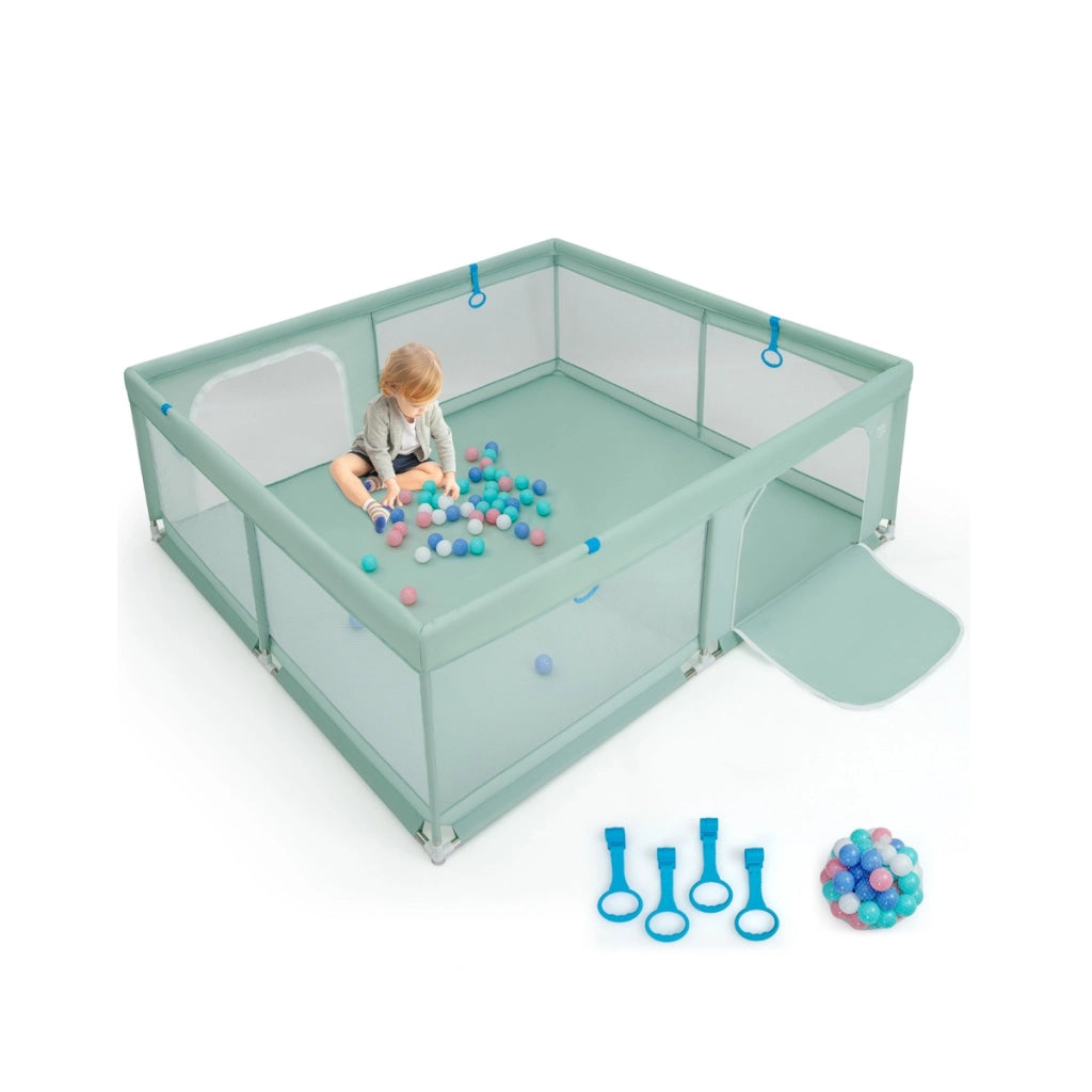 Recinto da gioco per bambini con rete traspirante maniglie palline oceaniche, Parco giochi 200x180x68cm Verde